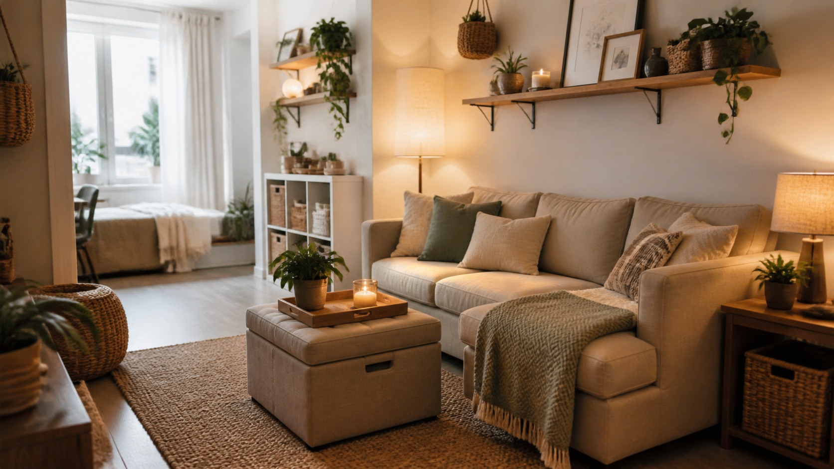 Photorealistic apartment interior design scene for How to Decorate cozy apartments Without Losing Space, Style, or Function