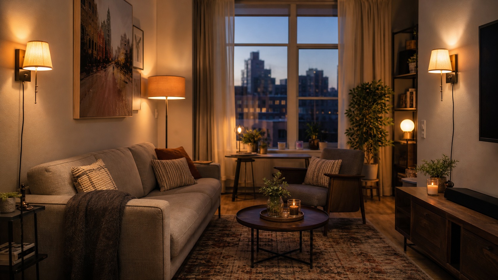Photorealistic apartment interior for How to Improve warm LED bulbs Lighting Without Rewiring Your Apartment