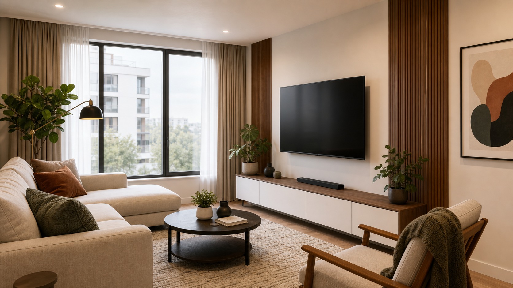 Photorealistic apartment interior for Furniture Arrangement Mistakes to Avoid in TV wall layouts