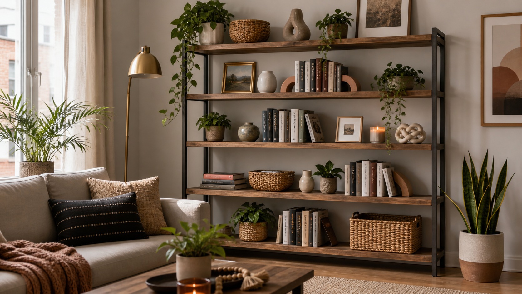 Photorealistic apartment interior for Best Renter-Friendly DIY Decor Projects for bookshelves