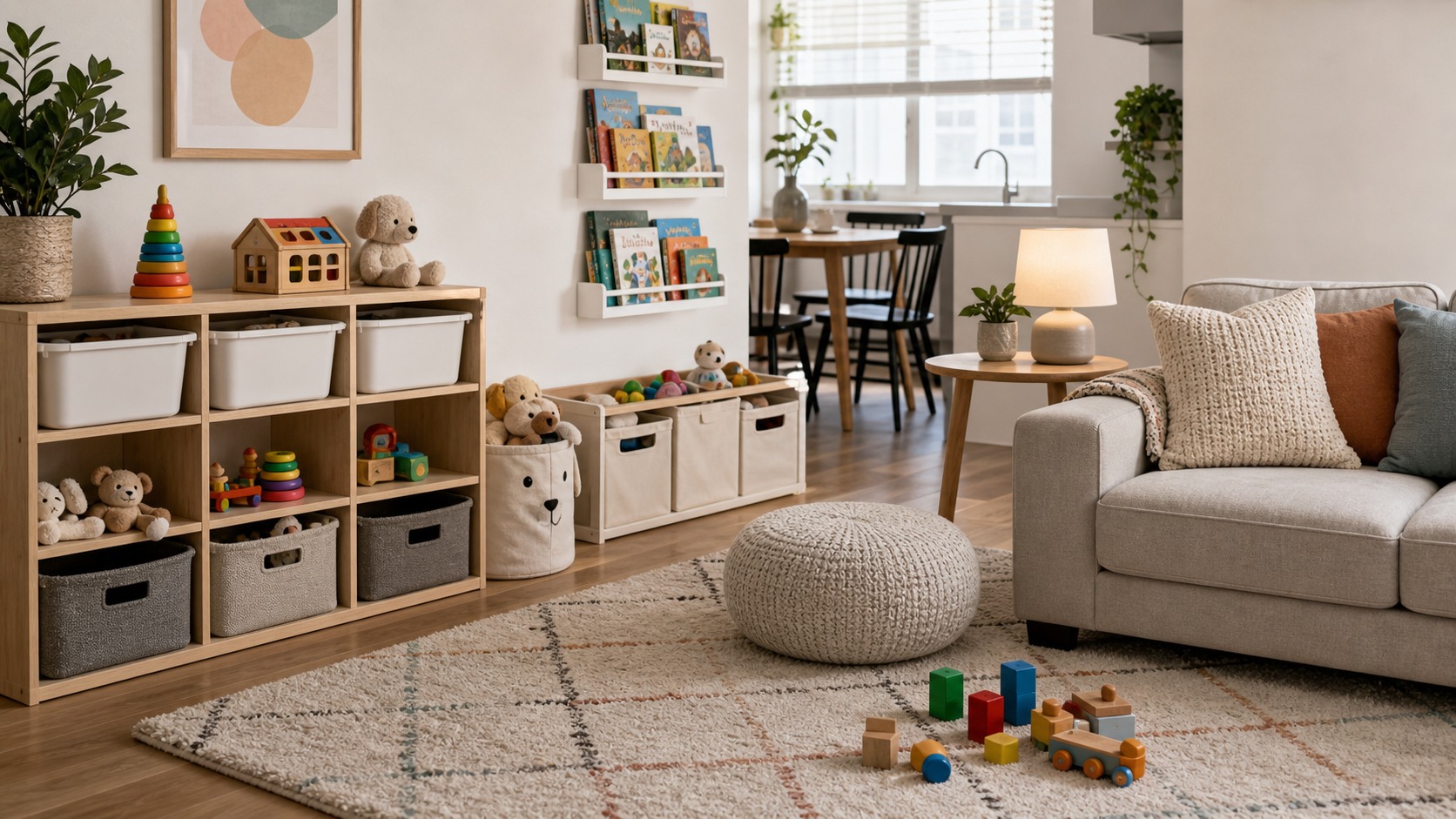Photorealistic apartment interior for Kids' items Organization Guide: Space-Saving Apartment Ideas