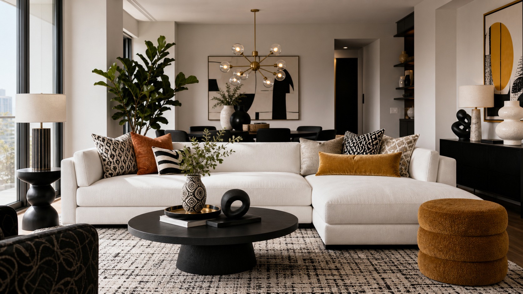 Photorealistic apartment interior for Apartment Design Guide: Choosing Minimalist or Maximalist Decor for modern spaces