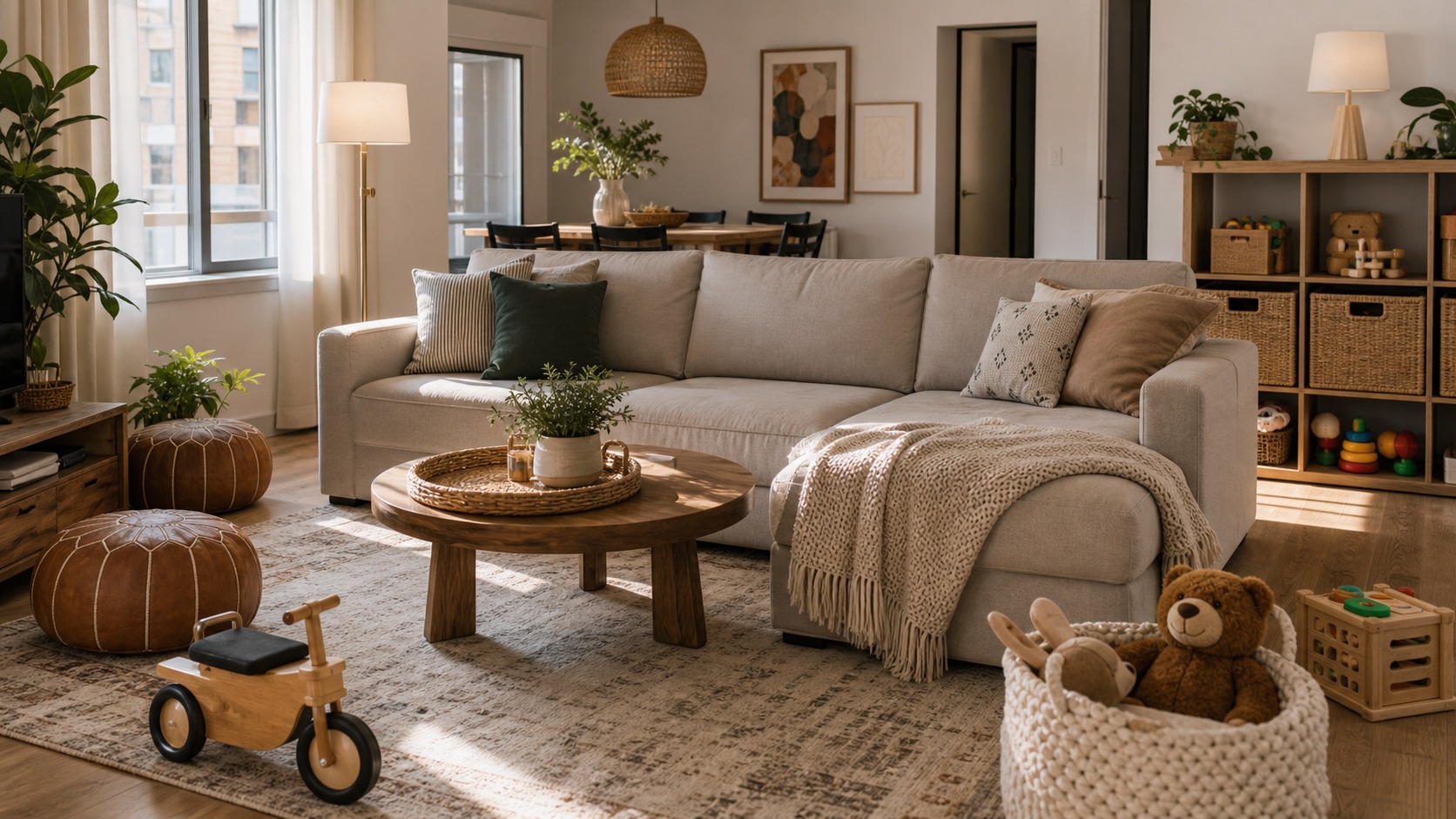 Photorealistic apartment interior for How to Decorate family apartments Without Losing Space, Style, or Function