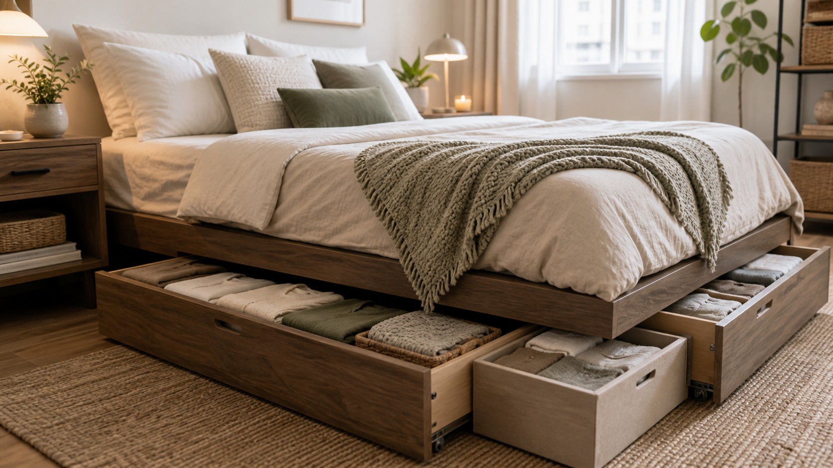 Photorealistic apartment interior for Best Space-Saving Ideas for under-bed storage in Small Apartments