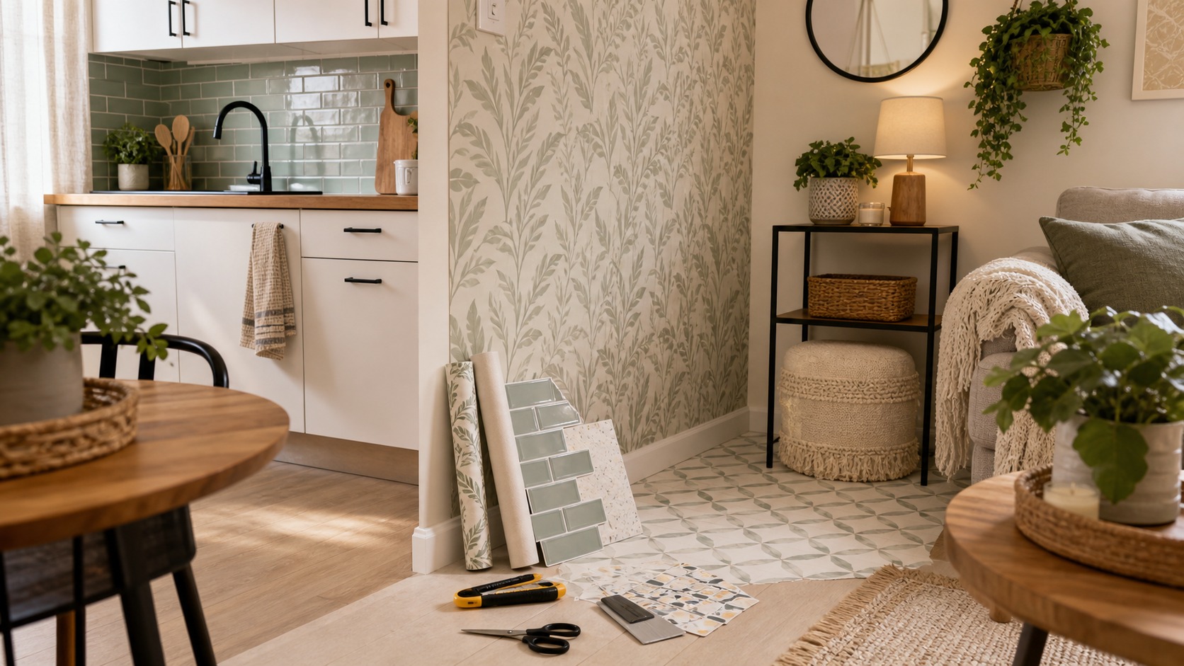 Photorealistic apartment interior for Best Renter-Friendly DIY Decor Projects for peel-and-stick projects