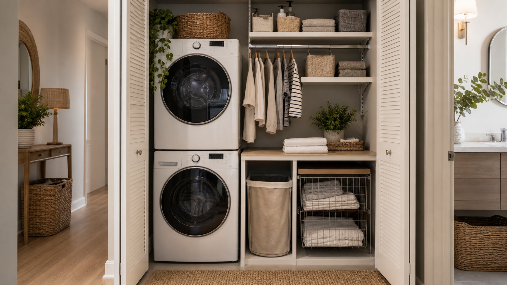 Photorealistic apartment interior for Laundry areas Organization Guide: Space-Saving Apartment Ideas